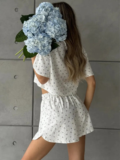 Sexy Split Shorts Crew Neck Top Pajamas Set