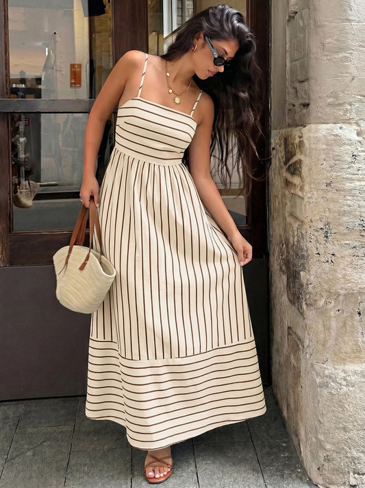 Striped Backless Loose Beach Causal Slip Strapless Long Dress