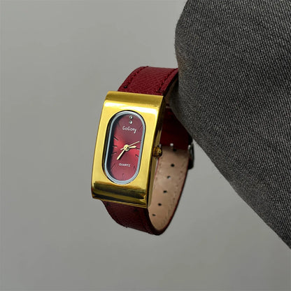 Vintage Rectangular Luxury Quartz Wristwatch