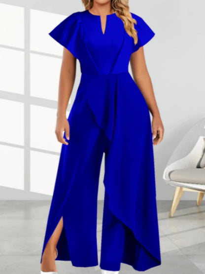 Elegant V-neck Irregular Jumpsuit Short Sleeved Jumpsuit