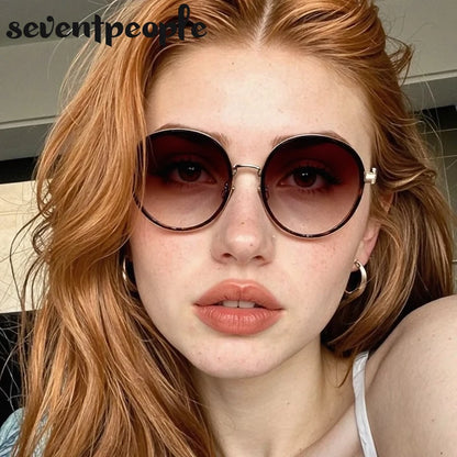 Oversized Round Luxury Vintage Metal Frame Sunglasses