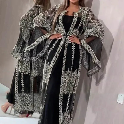 Sexy Gold-stamped Shoulder Cover Dress Set