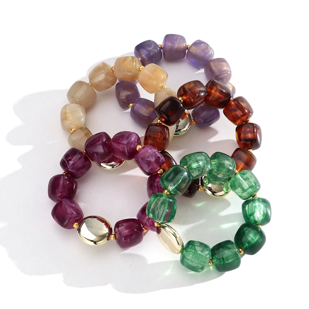 Colorful Acrylic Square Beads Elastic Bracelets
