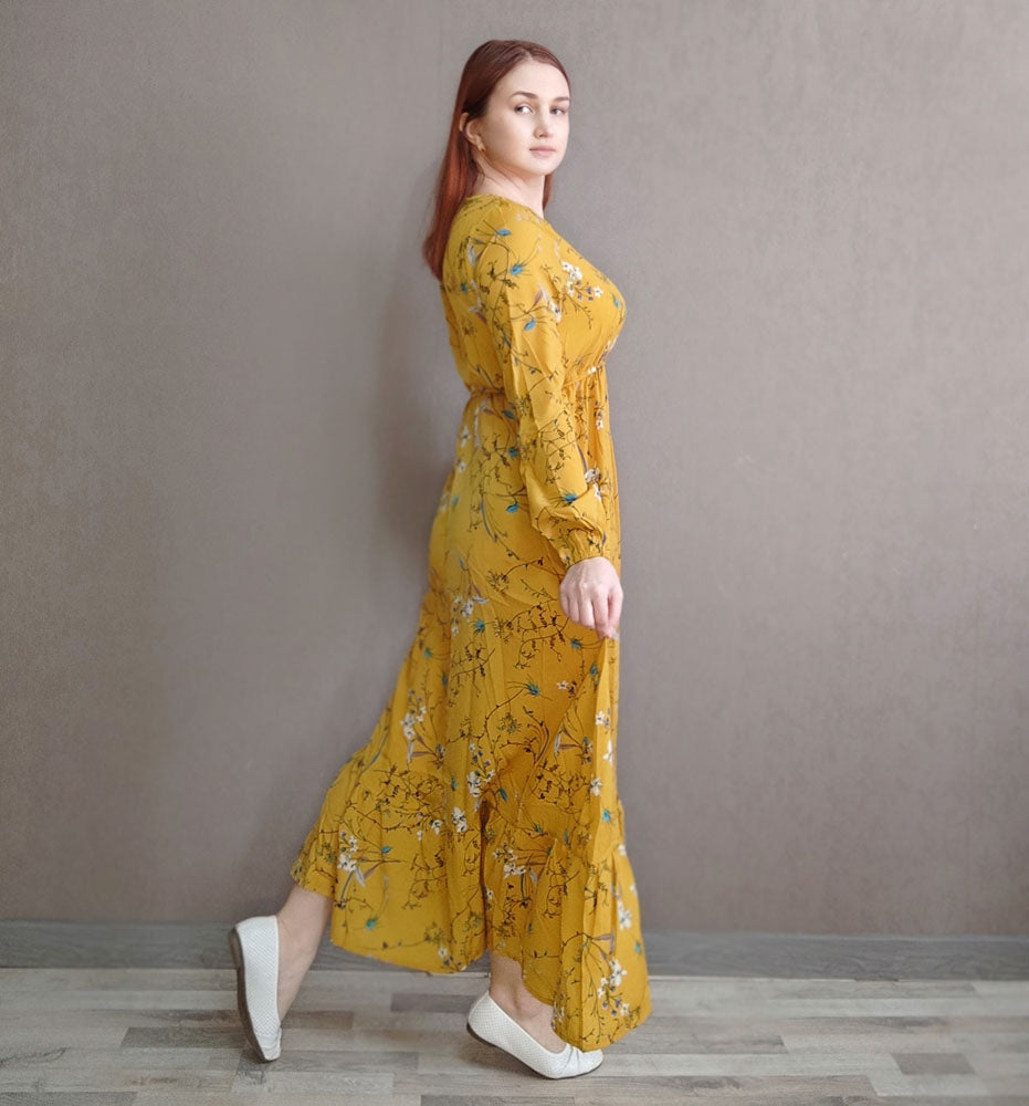 Maxi Casual Full Sleeve Floral Printed Dress