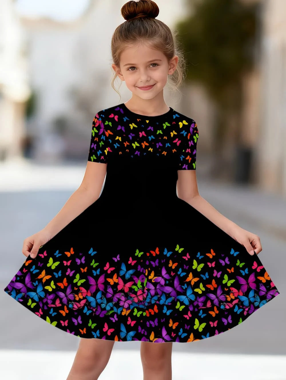 Beautiful Butterfly Printed Short Sleeve Dress