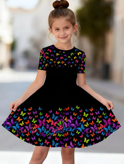 Beautiful Butterfly Printed Short Sleeve Dress