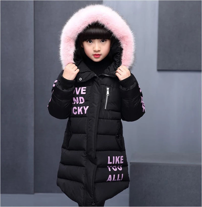 2 6 8 12 Years Teenage Girls Winter Warm Parkas Fur Hooded Thick Jackets