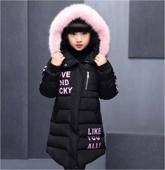 2 6 8 12 Years Teenage Girls Winter Warm Parkas Fur Hooded Thick Jackets