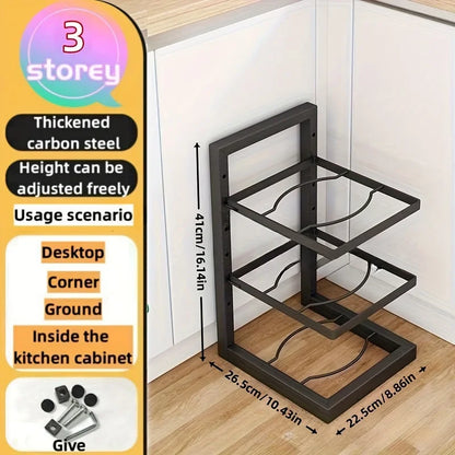 Adjustable Pot Rack Organizer Kitchen Stainless Steel Pot Storage Rack