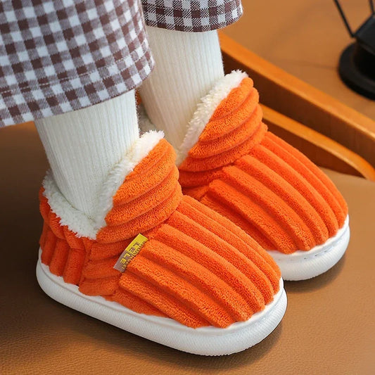Stripe Plush Slippers Wrap Warm Cotton Shoes