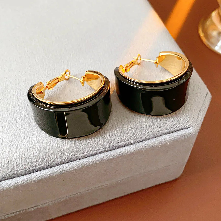 Gold Plated Resin Round Ear Buttons Geometric Leopard Hoop Earrings
