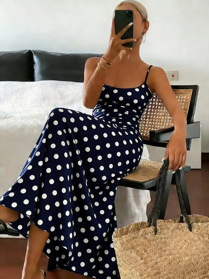 Elegant Polka Dot Print Slimming Midi Dress