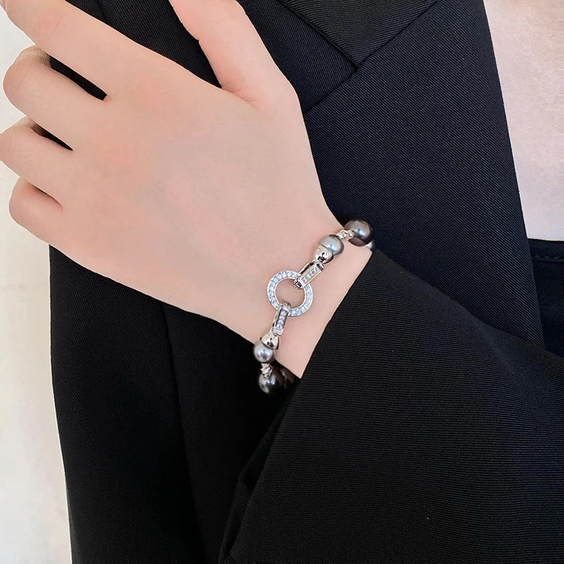 Elegant Imitation Pearl French Gray Pearls Bangles Light Round Beaded Bracelets
