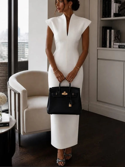 Elegant Cap Sleeve V-Neck Sexy Slim Knee Length Sheath Bodycon Pencil Dress