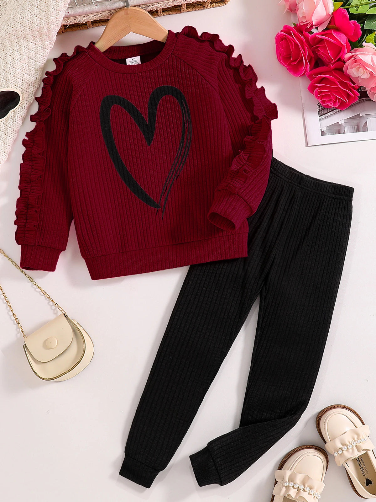 Spring and Autumn sports cartoon heart printed Set