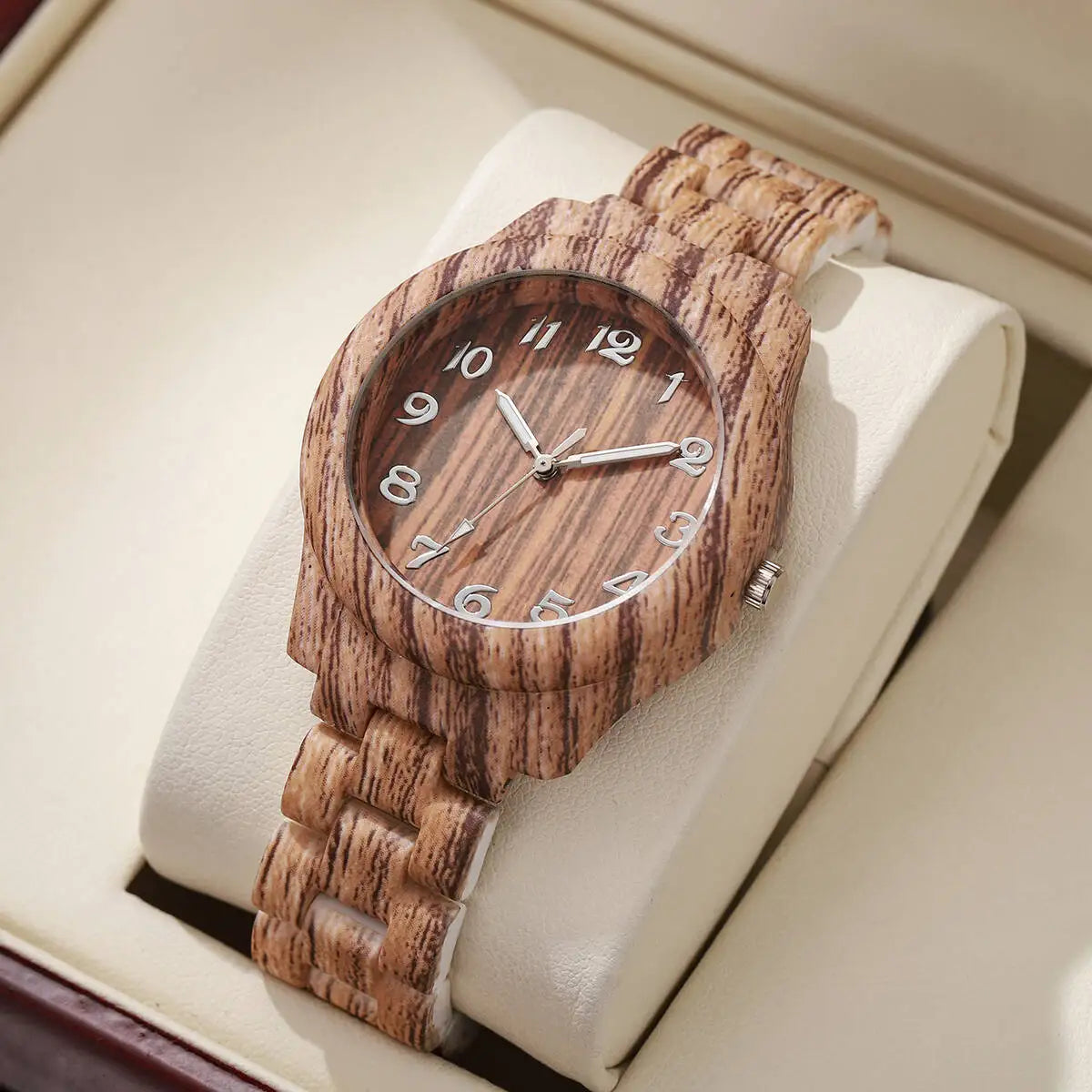 Casual Wooden Pattern Plastic Band Quartz Watch