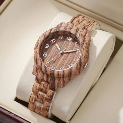 Casual Wooden Pattern Plastic Band Quartz Watch