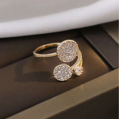 Korean Exquisite Geometric Round Luxury Zircon Ring