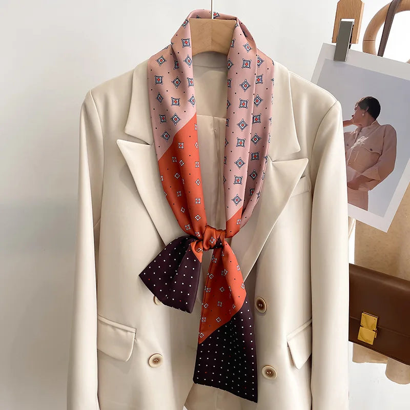 50 Color Silk Feel Scarf Luxury Long Narrow Small Silk Scarves Shawl