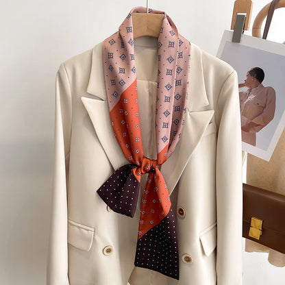 50 Color Silk Feel Scarf Luxury Long Narrow Small Silk Scarves Shawl