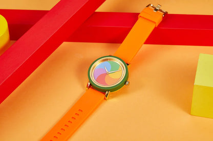 Rainbow rotating dial silicone strap watch