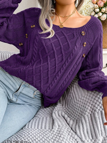 Casual Square Collar Long Sleeve Sweaters