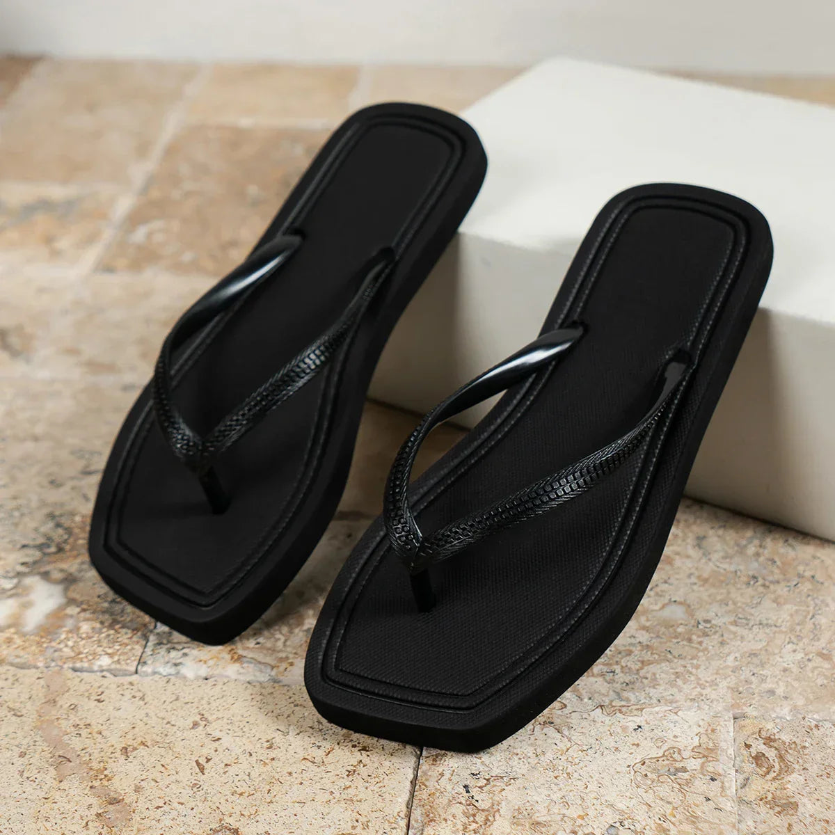 Flip Flops lightweight square head flat Slippers