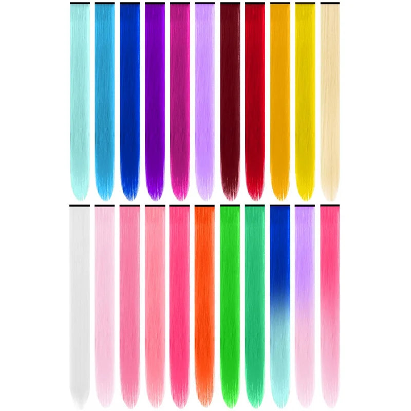 1 5 11 Pcs/lot Clip in Hair Extensions Highlights Synthetic Hair 22 inch Rainbow