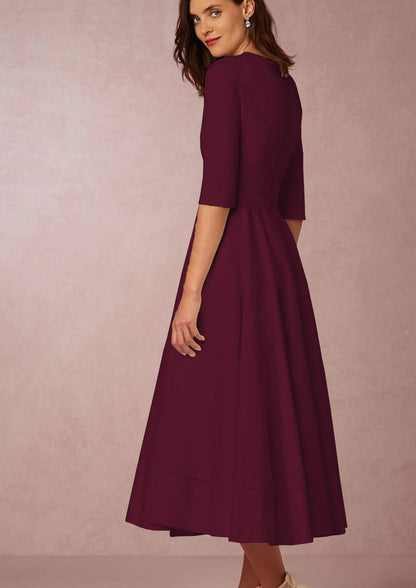 Short Sleeve V-neck Slit Solid High Quality Long Dress
