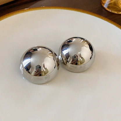 Smooth Round Big Ball Metal Stud Earrings