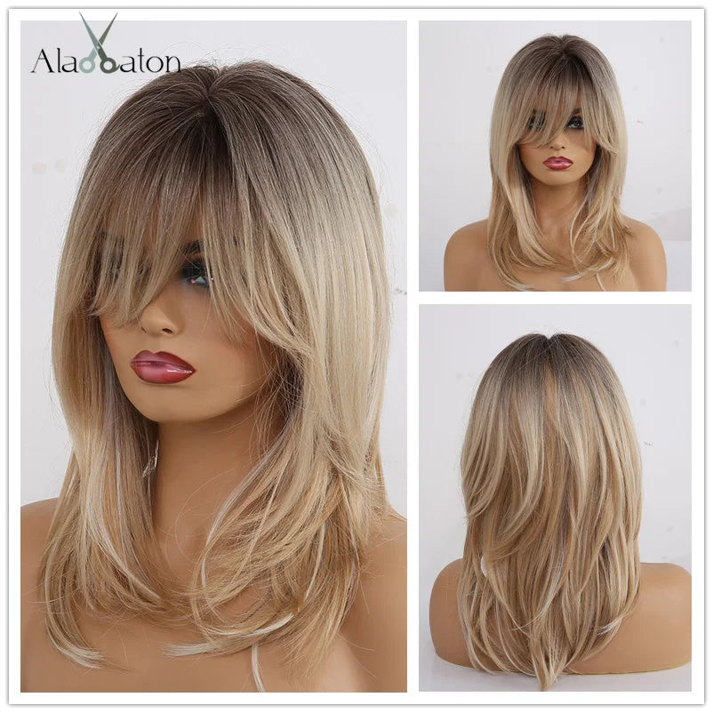 Straight Short Highlights Blonde Hair Wig