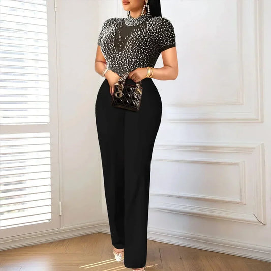 Elegant Short Sleeve High Waiste Overalls Jumpsuit
