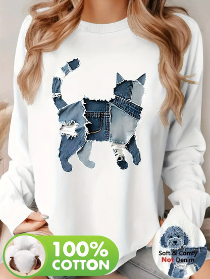 Pure cotton casual heart-shaped long sleeved T-shirt