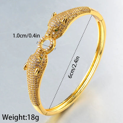 Gold Silver Color Leopard Head 18K Gold Plated Bangle Luxury CZ Zircon Bracelets
