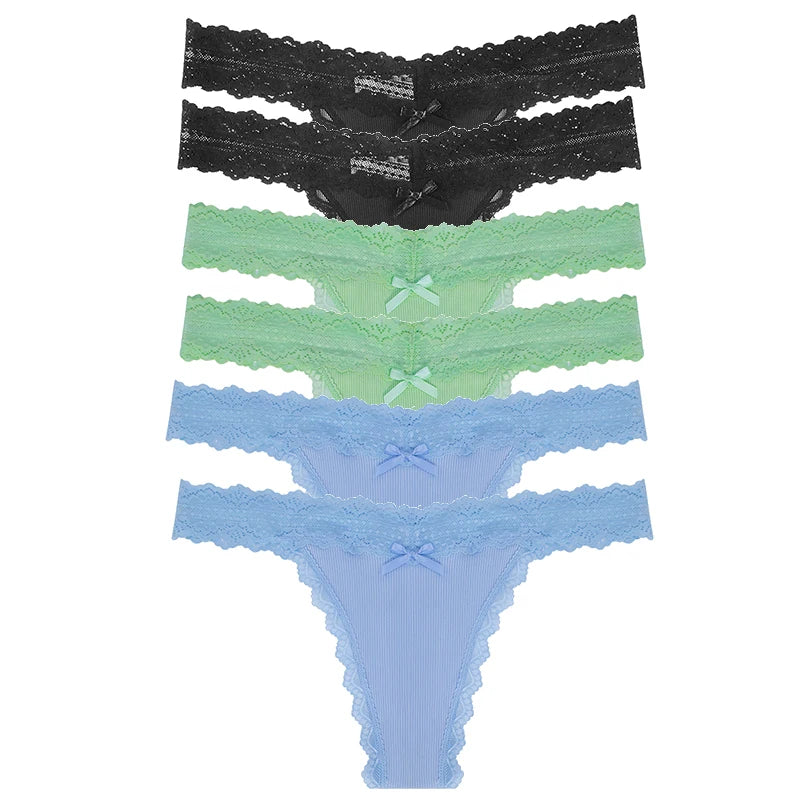 6pcs/Set Perspective Floral Panties Lace Thongs Low Waist G-string