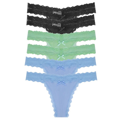6pcs/Set Perspective Floral Panties Lace Thongs Low Waist G-string