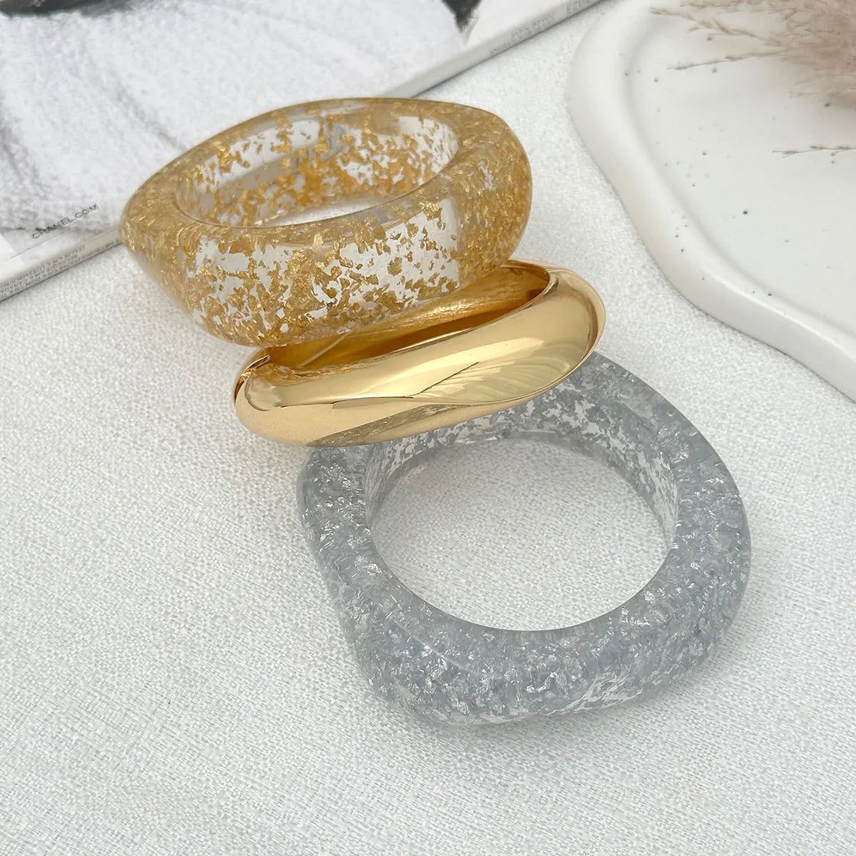 Irregular Acrylic Resin Wide Metal Geometric Bracelet