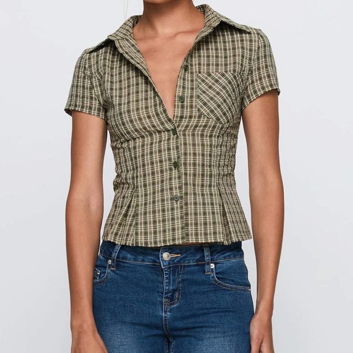 Short Sleeve Plaid Button Down Shirt