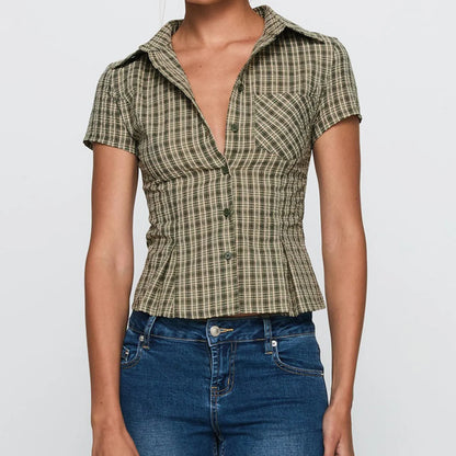 Short Sleeve Plaid Button Down Shirt