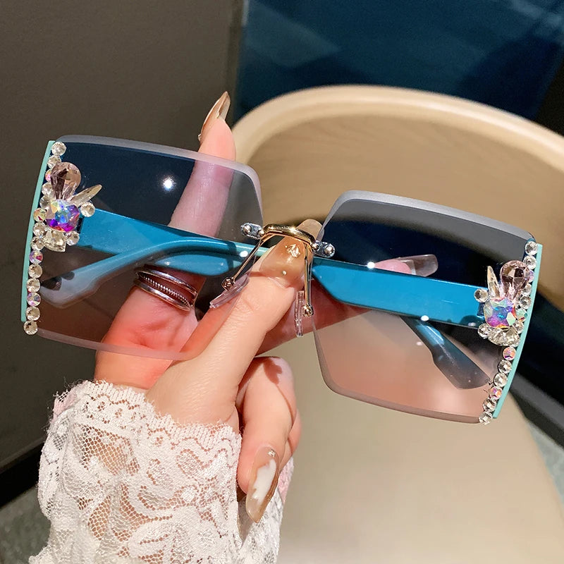 Oversized Square Luxury Rimless Diamond Sunglasses