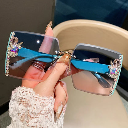 Oversized Square Luxury Rimless Diamond Sunglasses