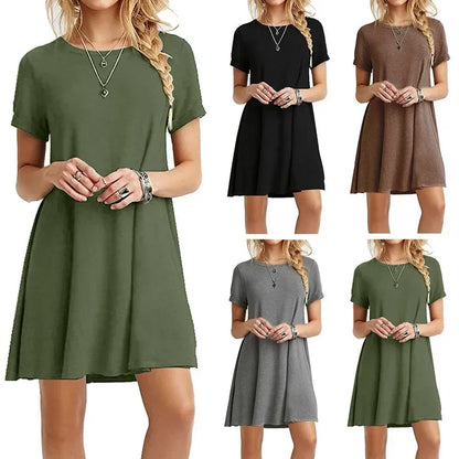 Casual Short Sleeve Loose Mini Dress