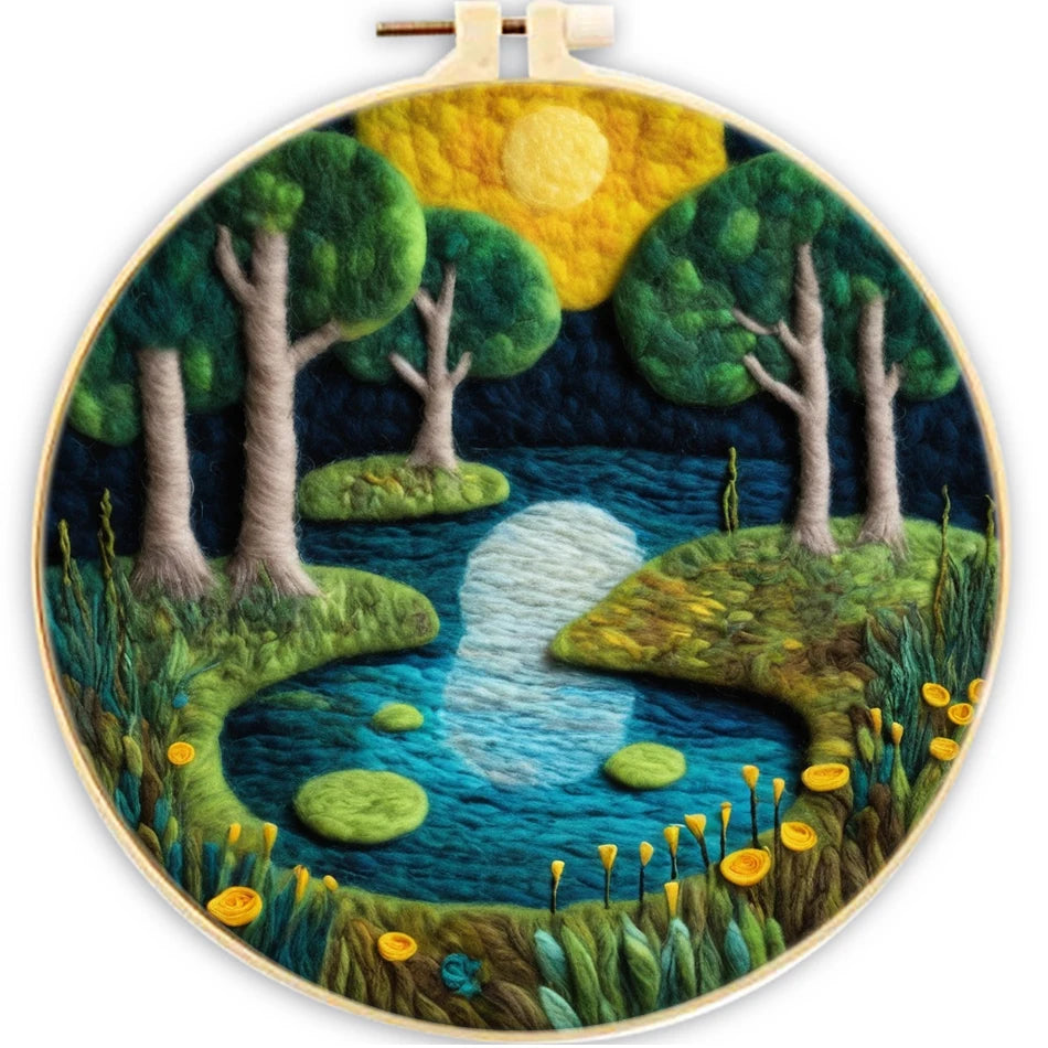 Waterfall Landscape Wool Felting Painting Frame DIY Wool Embroidery Kit