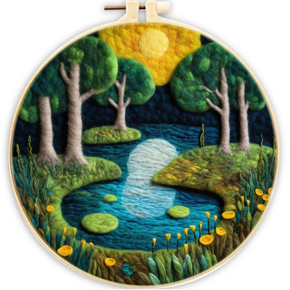 Waterfall Landscape Wool Felting Painting Frame DIY Wool Embroidery Kit