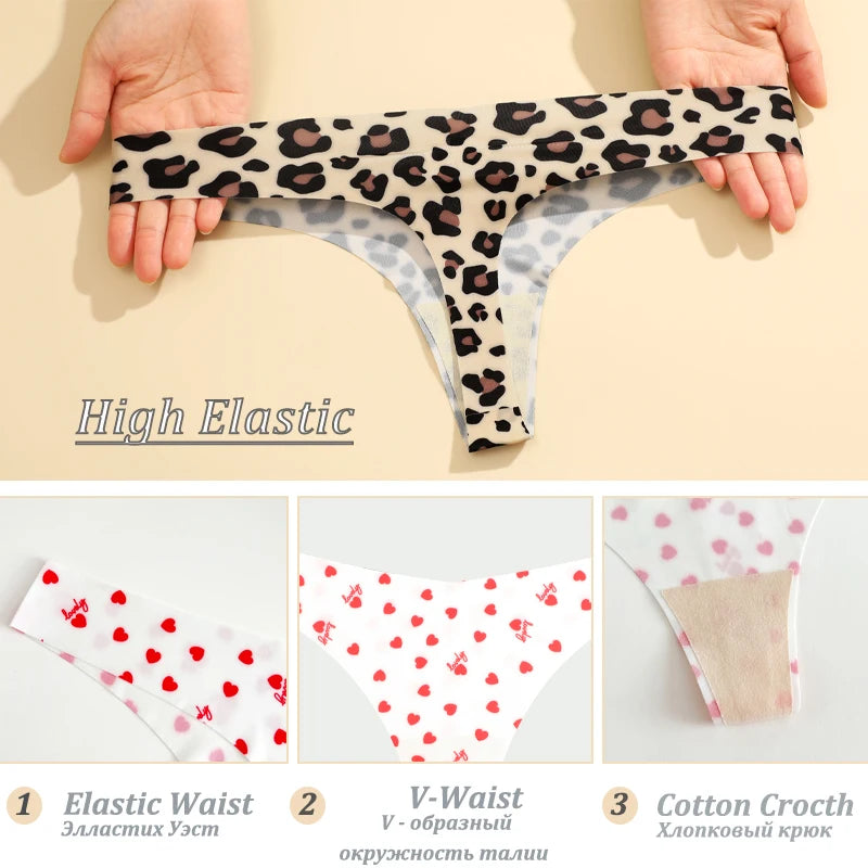 8Pcs/Set Traceless Ice Silk Low Waist Sexy Butterfly Leopard Print Lingerie