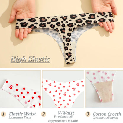 8Pcs/Set Traceless Ice Silk Low Waist Sexy Butterfly Leopard Print Lingerie