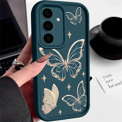 Gold Butterfly Print Case For Samsung Galaxy TPU Cover