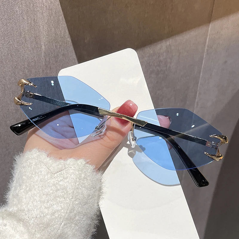 Retro Polygonal Rimless Irregular Square Sunglasses
