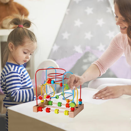 Montessori Wooden Roller Coaster Bead Maze Abacus Math Toys