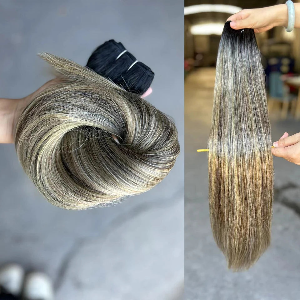 Bone Straight Hair Extensions Brown Color